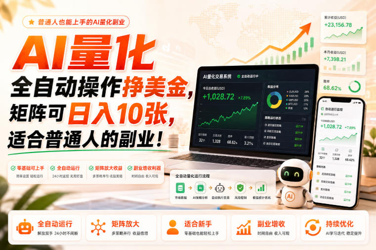 AI量化全自动操作挣美金，矩阵可日入10张，适合普通人的副业！【揭秘】-惠声资源站