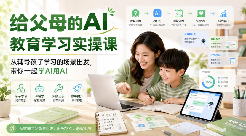 给父母的AI教育学习实操课，从辅导孩子学习的场景出发，带你一起学AI用AI-惠声资源站