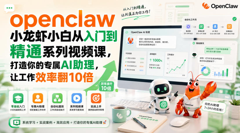 openclaw小龙虾小白从入门到精通系列视频课，打造你的专属AI助理，让工作效率翻10倍-惠声资源站