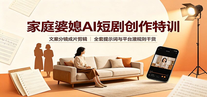 家庭婆媳AI短剧创作特训：文案分镜成片剪辑，全套提示词与平台潜规则干货-惠声资源站