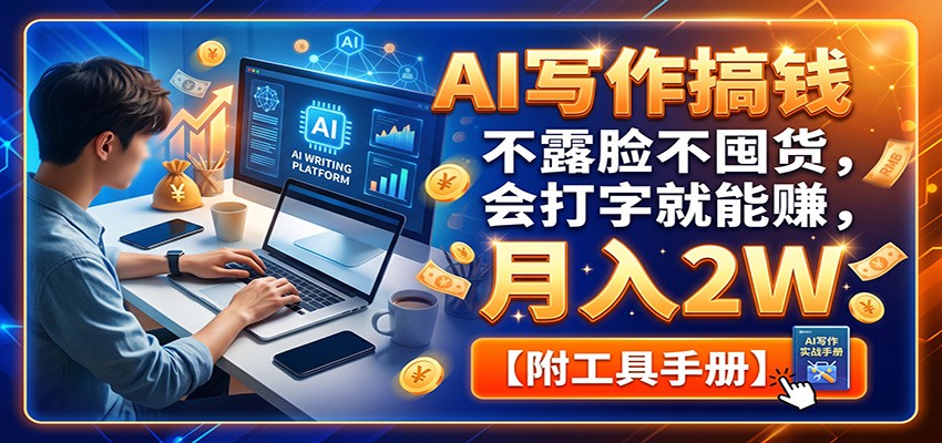 AI写作搞钱：不露脸不囤货，会打字就能赚，月入2W【附工具手册】-惠声资源站
