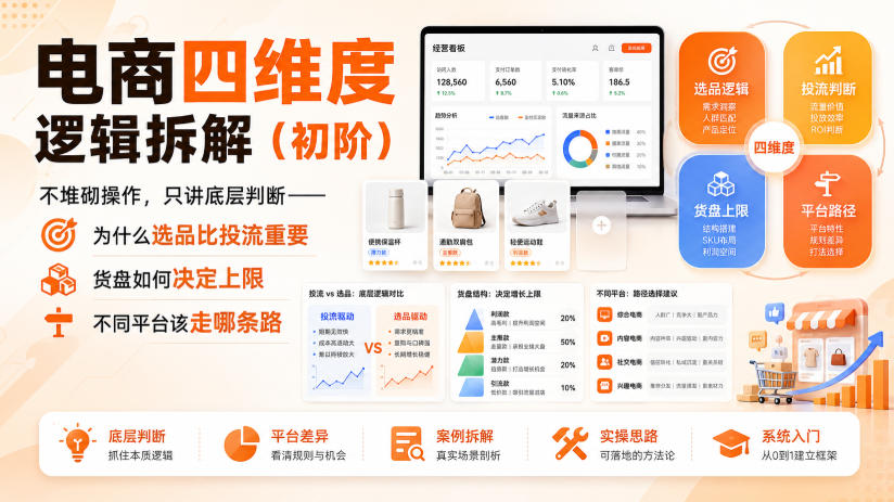 电商四维度逻辑拆解(初阶)不堆砌操作，只讲底层判断——为什么选品比投流重要、货盘如何决定上限、不同平台该走哪条路-惠声资源站