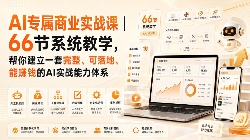 AI专属商业实战课｜66节系统教学，帮你建立一套完整、可落地、能賺钱的AI实战能力体系-惠声资源站