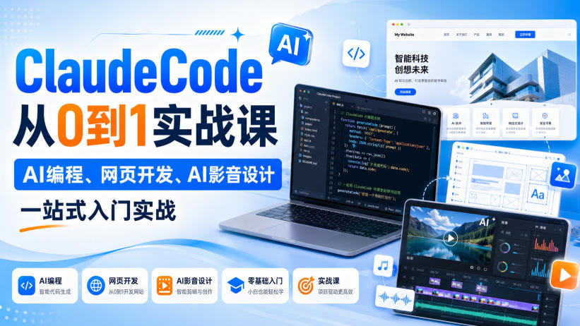 ClaudeCode从0到1实战课，AI编程、网页开发、AI影音设计一站式入门实战-惠声资源站
