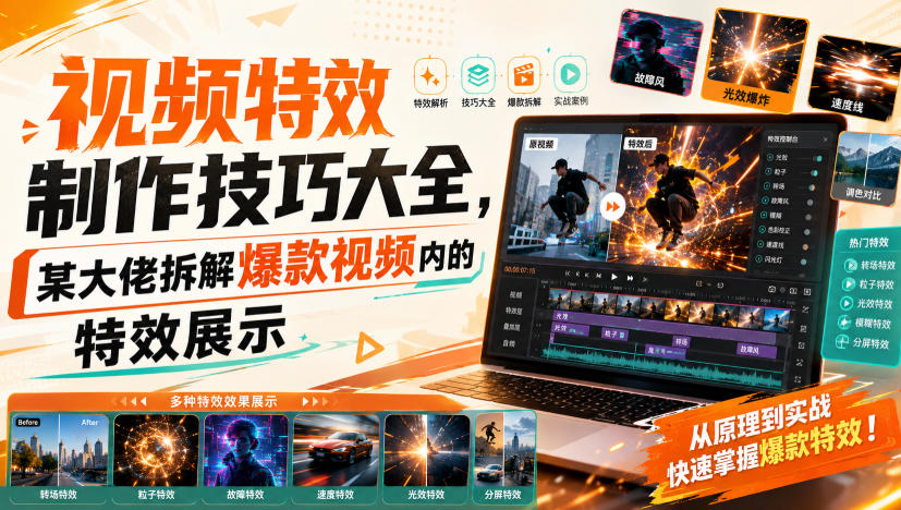 视频特效制作技巧大全，某大佬拆解爆款视频内的特效展示-惠声资源站