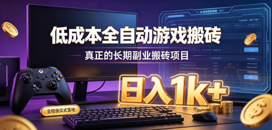 低成本全自动游戏搬砖，真正的长期副业搬砖项目，日入1k+，全程傻瓜式落地【揭秘】-惠声资源站
