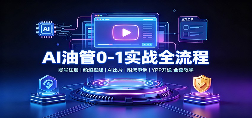 AI油管0-1实战：账号注册频道搭建，AI出片，限流申诉，YPP开通全套教学-惠声资源站