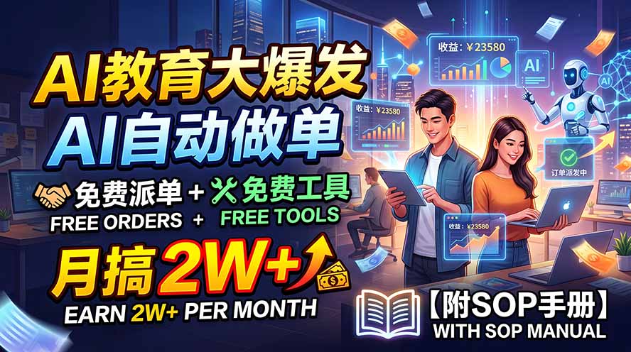 AI教育大爆发，AI自动做单，免费派单+免费工具，月搞2W+【附SOP手册】-惠声资源站