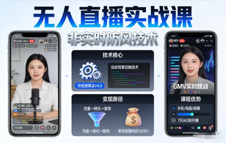 宝子哥无人直播实战课，非实时防风技术，聚焦抖音快手等平台直播带货，轻松开启直播变现之路(更新2026年08月18日)-惠声资源站