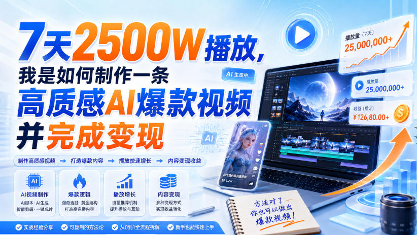 7天2500W播放，我是如何制作一条高质感AI爆款视频并完成变现-惠声资源站