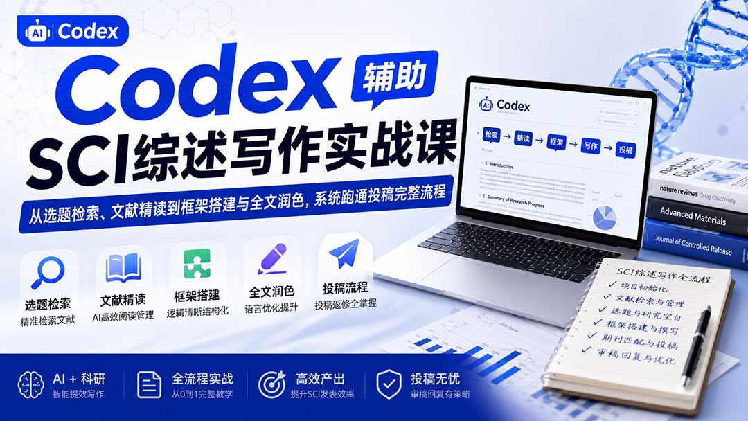 Codex辅助SCI综述写作实战课——从选题检索、文献精读到框架搭建与全文润色，系统跑通投稿完整流程-惠声资源站