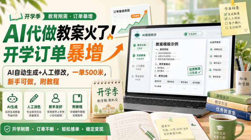 AI代做教案火了！开学订单暴增，AI自动生成+人工修改，一单500米，新手可做，附教程【揭秘】-惠声资源站