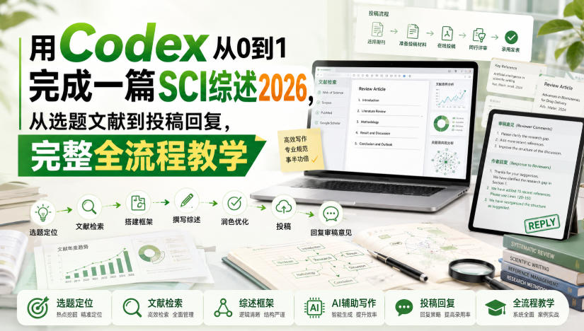用Codex从0到1完成一篇SCI综述2026，从选题文献到投稿回复，完整全流程教学-惠声资源站