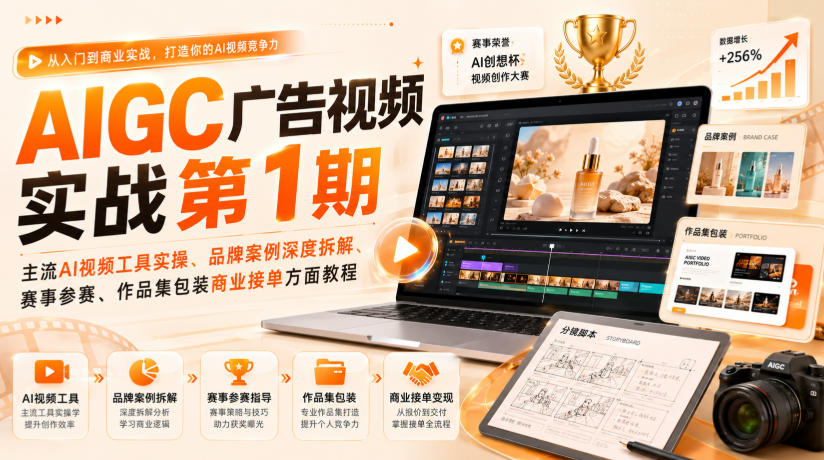 AIGC广告视频实战第1期，主流AI视频工具实操、品牌案例深度拆解、赛事参赛、作品集包装商业接单方面教程-惠声资源站