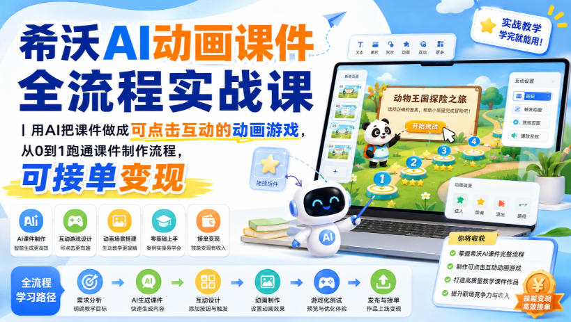 希沃AI动画课件全流程实战课｜用AI把课件做成可点击互动的动画游戏，从0到1跑通课件制作流程，可接单变现-惠声资源站
