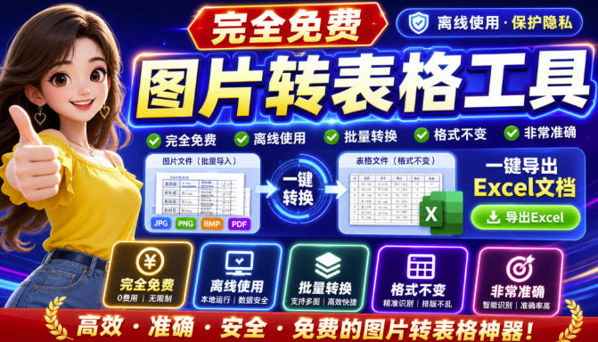 图片表格识别提取工具，支持一键从图片中智能提取表格并导出Excel文件，可离线免网运行，FastTableOCR-惠声资源站