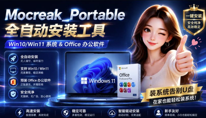 Mocreak全自动安装office和win10、win11系统，告别U盘装系统，使用安全可靠-惠声资源站