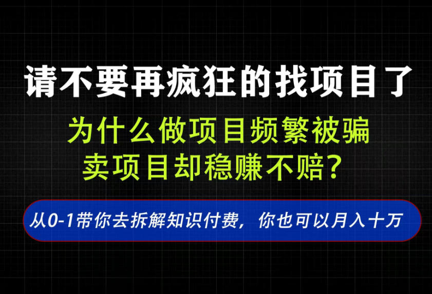 找项目？别傻了！卖项目才是真的一本万利！看完你全都懂了【揭秘】-惠声资源站