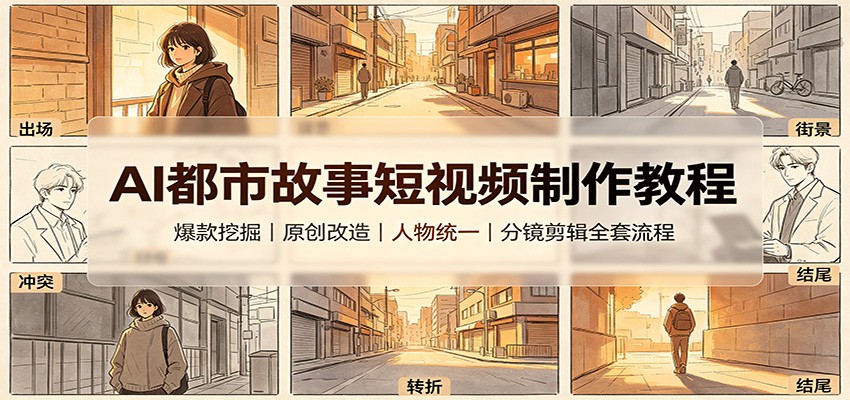 AI都市故事短视频制作教程：爆款挖掘原创改造，人物统一分镜剪辑全套流程-惠声资源站