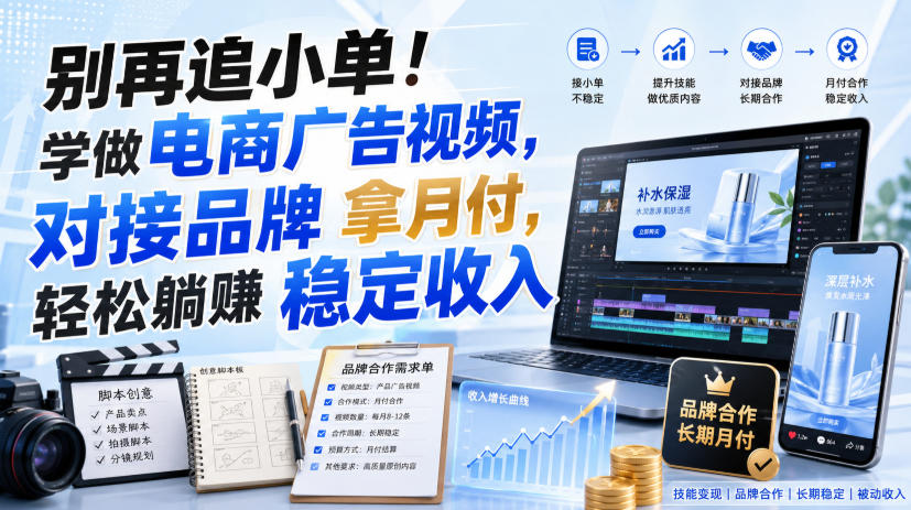 别再追小单！学做电商广告视频，对接品牌拿月付，轻松躺賺稳定收入【原创双语字幕】-惠声资源站