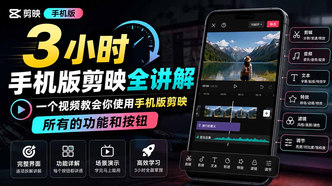 3小时手机版剪映全讲解，一个视频教会你使用手机版剪映，所有的功能和按钮-惠声资源站