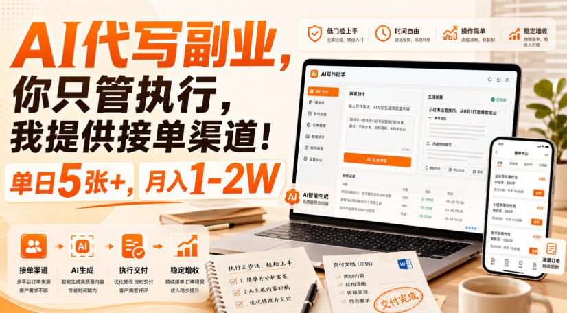 AI代写副业，你只管执行，我提供接单渠道！单日5张+，月入1-2W【揭秘】-惠声资源站