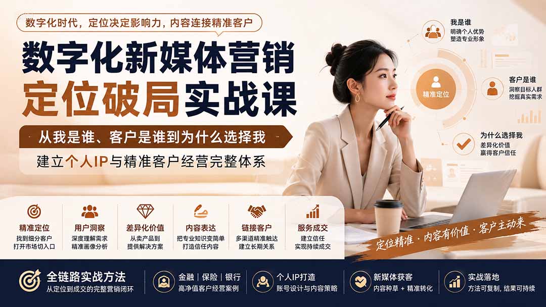 数字化新媒体营销定位破局实战课：从我是谁、客户是谁到为什么选择我，建立个人IP与精准客户经营完整体系-惠声资源站