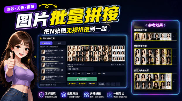 图片批量拼接，把N张图无损拼接到一起，支持横向、竖向、自定义等功能-惠声资源站