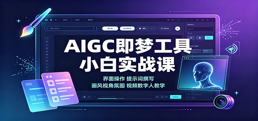 AIGC即梦工具小白实战课：界面操作，提示词撰写，画风视角氛围视频数字人教学-惠声资源站