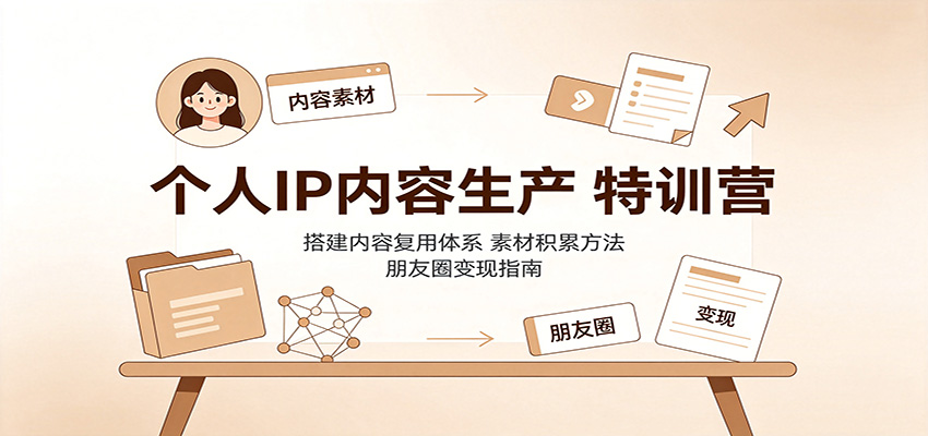 个人IP内容生产特训营：搭建内容复用体系，素材积累方法，朋友圈变现指南-惠声资源站