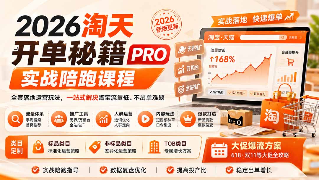 2026淘天开单秘籍PRO实战陪跑课程：全套落地运营玩法，一站式解决淘宝流量低、不出单难题(更新260823-惠声资源站
