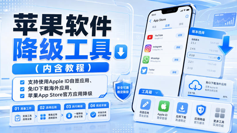 苹果软件降级工具(内含教程)，支持使用Apple ID自签应用、免ID下载海外应用、苹果App Store官方应用降级等-惠声资源站