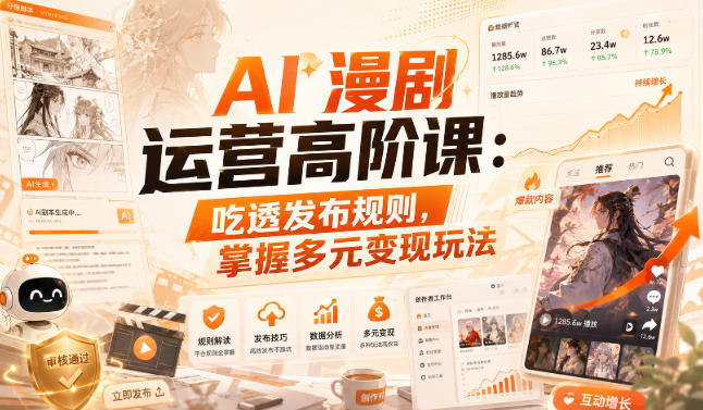 AI漫剧运营高阶课：吃透发布规则，掌握多元变现玩法-惠声资源站