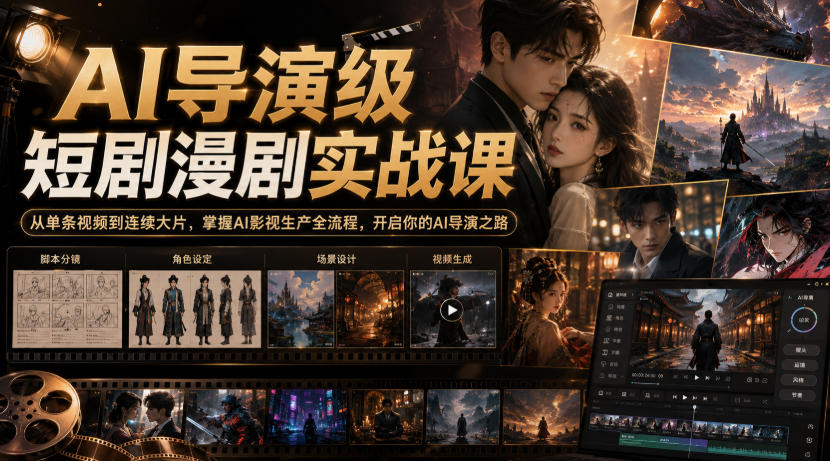 AI导演级短剧漫剧实战课，从单条视频到连续大片，掌握AI影视生产全流程，开启你的AI导演之路!-惠声资源站