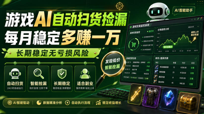 游戏AI自动扫货捡漏，每月稳定多賺1W，长期稳定无亏损风险！【揭秘】-惠声资源站