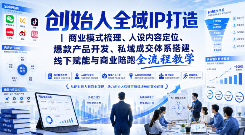 创始人全域IP打造｜商业模式梳理、人设内容定位、爆款产品开发、私域成交体系搭建、线下赋能与商业陪跑全流程教学-惠声资源站