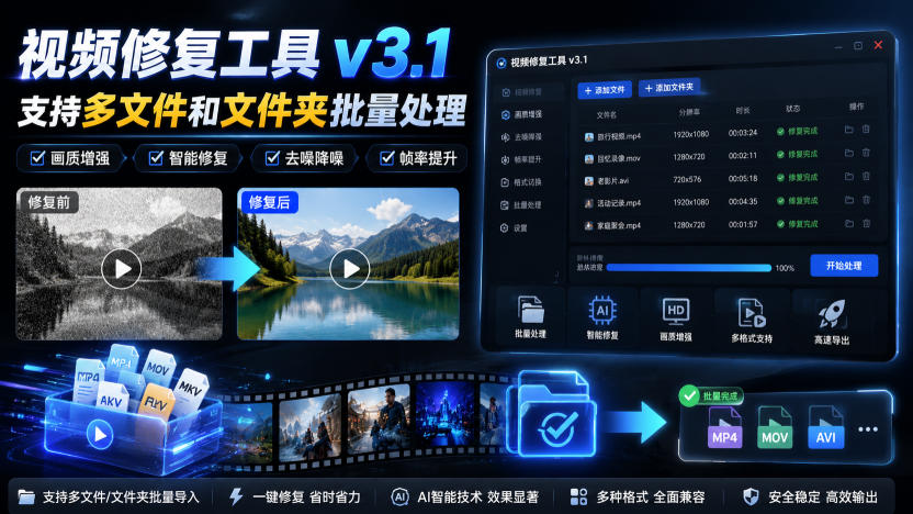 视频修复工具v3.1，支持多文件和文件夹批量处理-惠声资源站