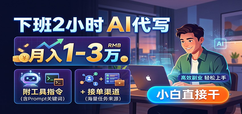 下班2小时AI代写，月入1-3万，附工具指令+接单渠道，小白直接干-惠声资源站