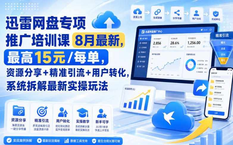 迅雷网盘专项推广培训课8月最新，最高15米/每单，资源分享+精准引流+用户转化，系统拆解最新实操玩法(更新0824)-惠声资源站