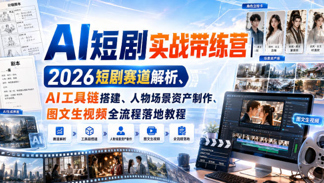 AI短剧实战带练营｜2026短剧赛道解析、AI工具链搭建、人物场景资产制作、图文生视频全流程落地教程-惠声资源站