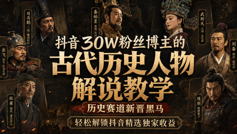 抖音30W粉丝博主的古代历史人物解说教学，历史赛道新晋黑马，轻松解锁抖音精选独家收益-惠声资源站
