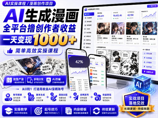 AI生成漫画全平台撸创作者收益内部课程，实操最高单日变现1k+-惠声资源站