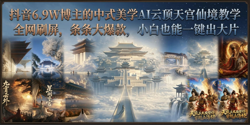 抖音6.9W博主的中式美学AI云顶天宫仙境教学，全网刷屏，条条大爆款，小白也能一键出大片-惠声资源站
