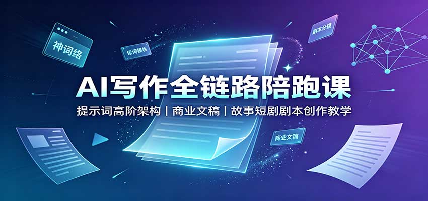 AI写作全链路陪跑课：提示词高阶架构，商业文稿，故事短剧剧本创作教学-惠声资源站