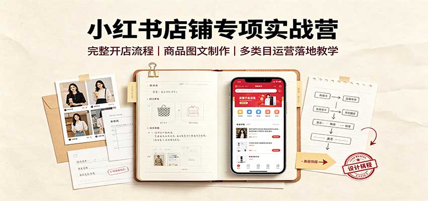 小红书店铺专项实战营：完整开店流程，商品图文制作，多类目运营落地教学-惠声资源站