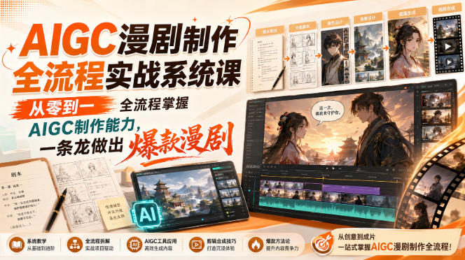 AIGC漫剧制作全流程实战系统课，从零到一全流程掌握AIGC制作能力，一条龙做出爆款漫剧-惠声资源站