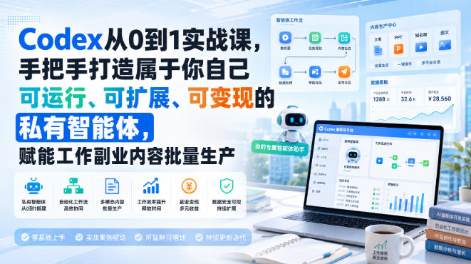 Codex从0到1实战课，手把手打造属于你自己可运行、可扩展、可变现的私有智能体，赋能工作副业内容批量生产-惠声资源站