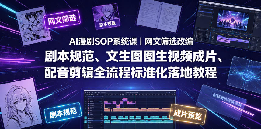 AI漫剧SOP系统课｜网文筛选改编、剧本规范、文生图图生视频成片、配音剪辑全流程标准化落地教程(更新0826)-惠声资源站