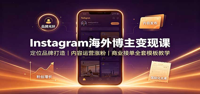 Instagram海外博主变现课：定位品牌打造，内容运营涨粉，商业接单全套模板教学-惠声资源站