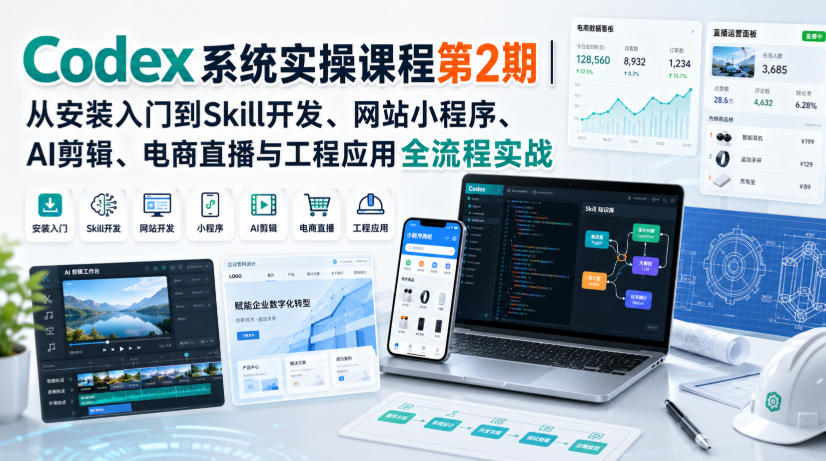 Codex系统实操课程第2期｜从安装入门到Skill开发、网站小程序、AI剪辑、电商直播与工程应用全流程实战-惠声资源站